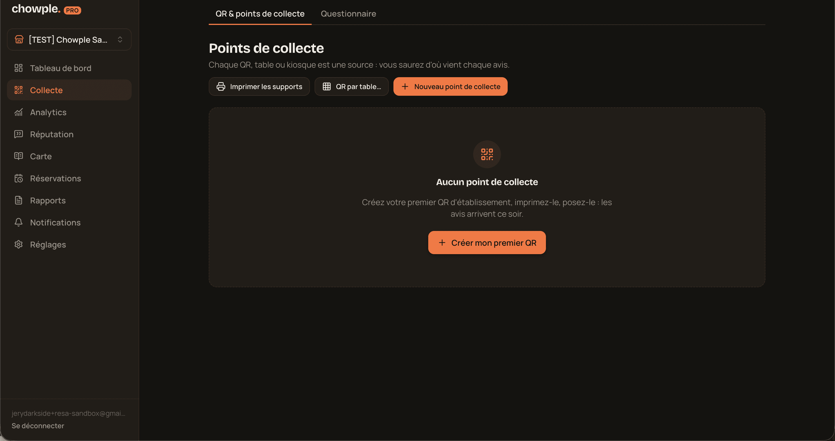 Écran Collecte — points de collecte