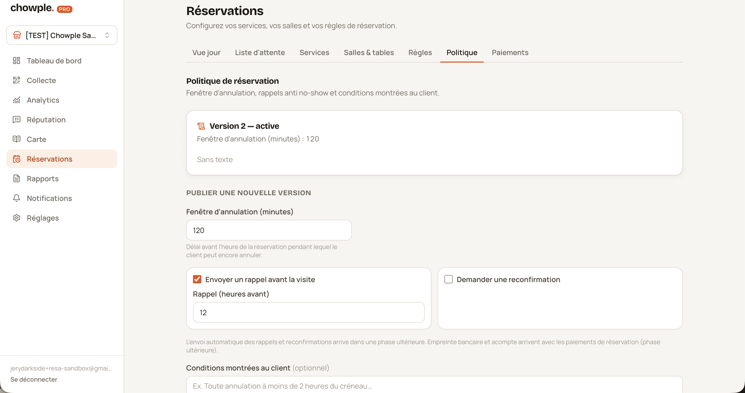 Politique de réservation